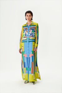 Zeugma Geometric Pattern Silk Long Shirt Dress