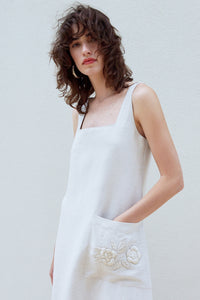 Strappy Detailed-Embroidered Long Linen Dress
