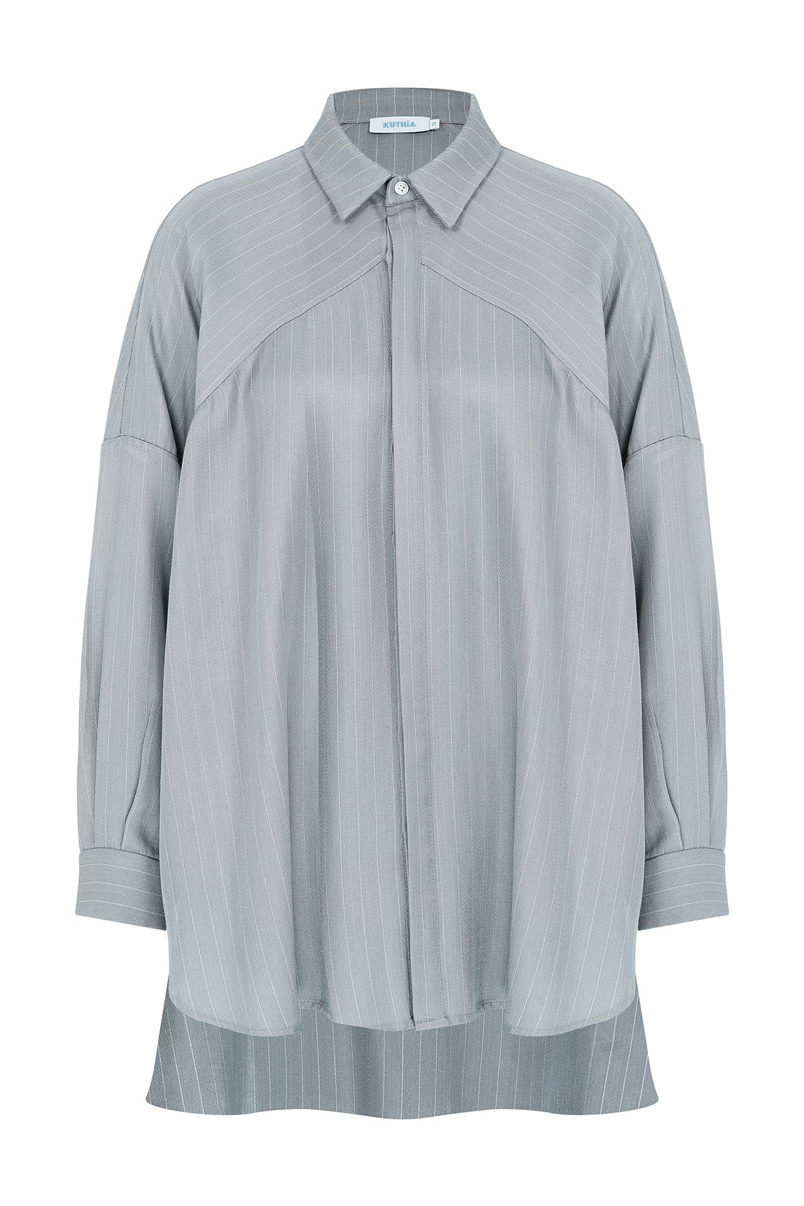 Pin-Striped Gray Off Shoulder Kutnu Shirt