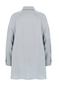 Pin-Striped Gray Off Shoulder Kutnu Shirt