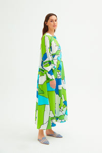 Oversized Zeugma Green Silk Long Dress
