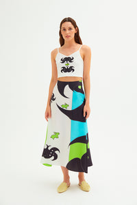 Mixed Maxi Zeugma Silk Green Skirt