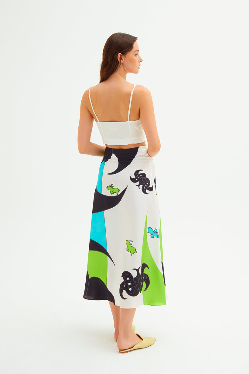 Mixed Maxi Zeugma Silk Green Skirt