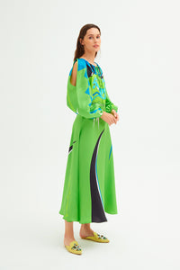 Shoulder Detailed Zeugma Silk Long Dress