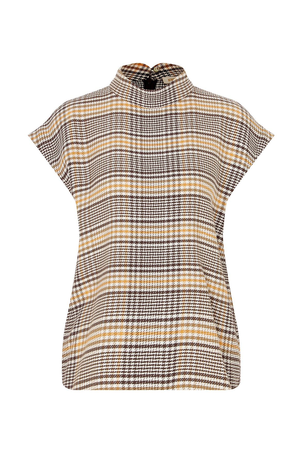 Checkered Brown Short Sleeved Blouse