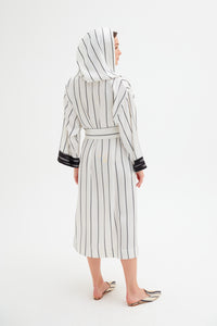 Hooded White-Black Striped Kimono