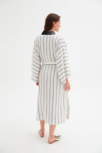 Hooded White-Black Striped Kimono