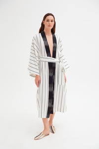 Claasic White-Black Striped Kimono