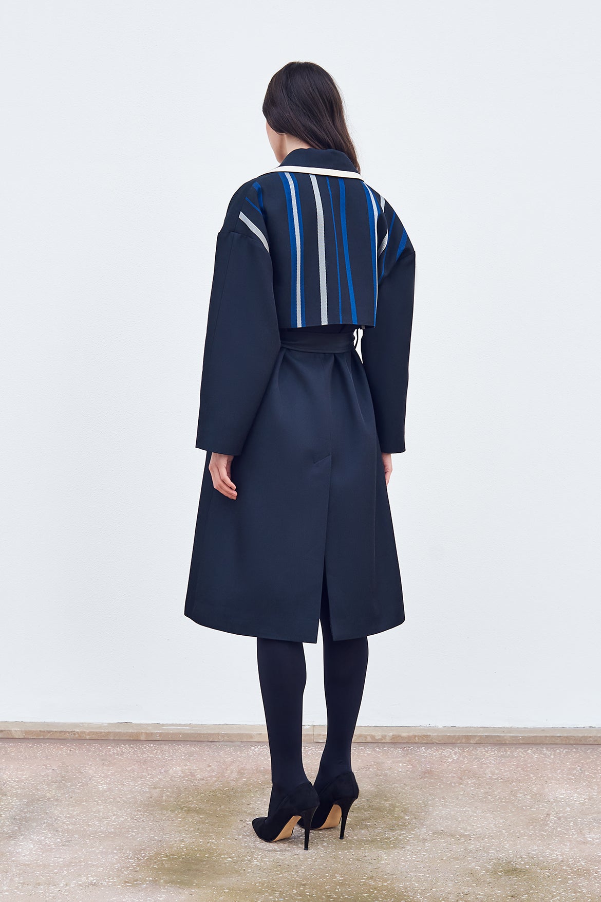 Blue Diagonal Detailed Kutnu Trenchcoat