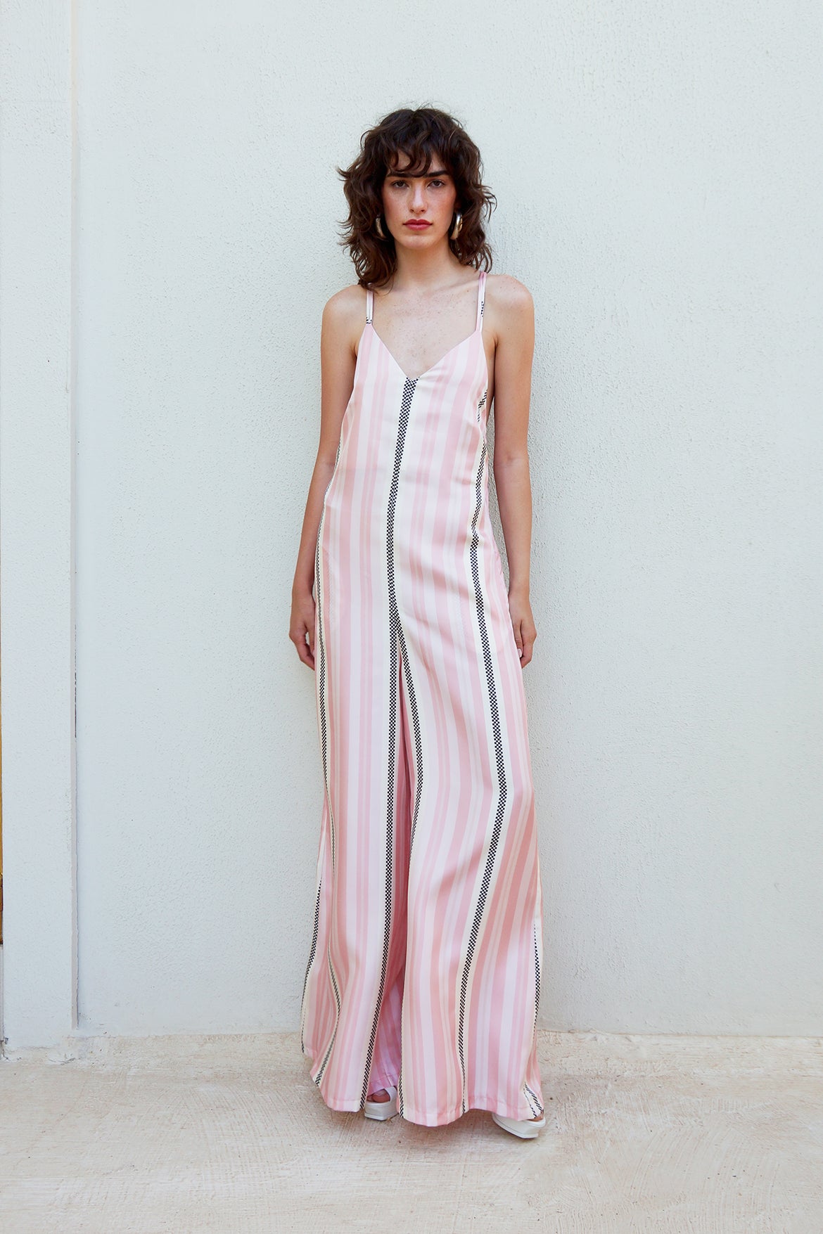 Pink Striped Silk Coveralls