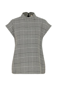 Checkered Black Short Sleeved Blouse