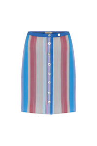 Blue Striped Buttoned Mini Kutnu Skirt